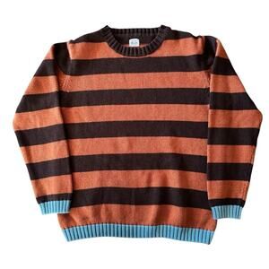 Mini Boden Boys Striped Orange Brown Crewneck Sweater Mr. Twit Collection 13-14Y